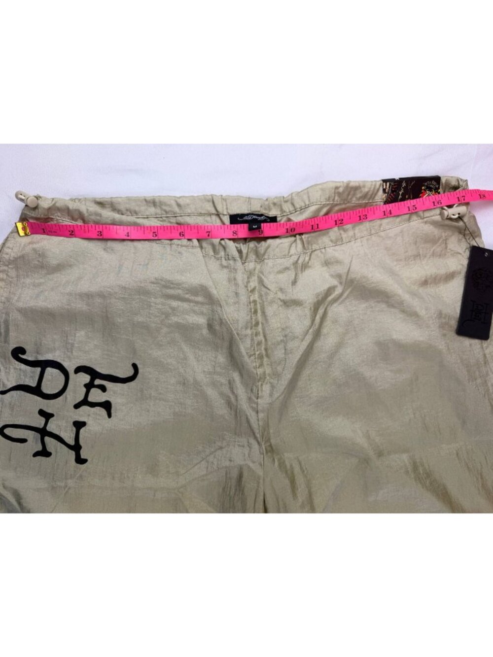 NWT Ed Hardy Women's Eagle Anchor Nylon Pants Gold Size Medium - Picture 9 of 11
